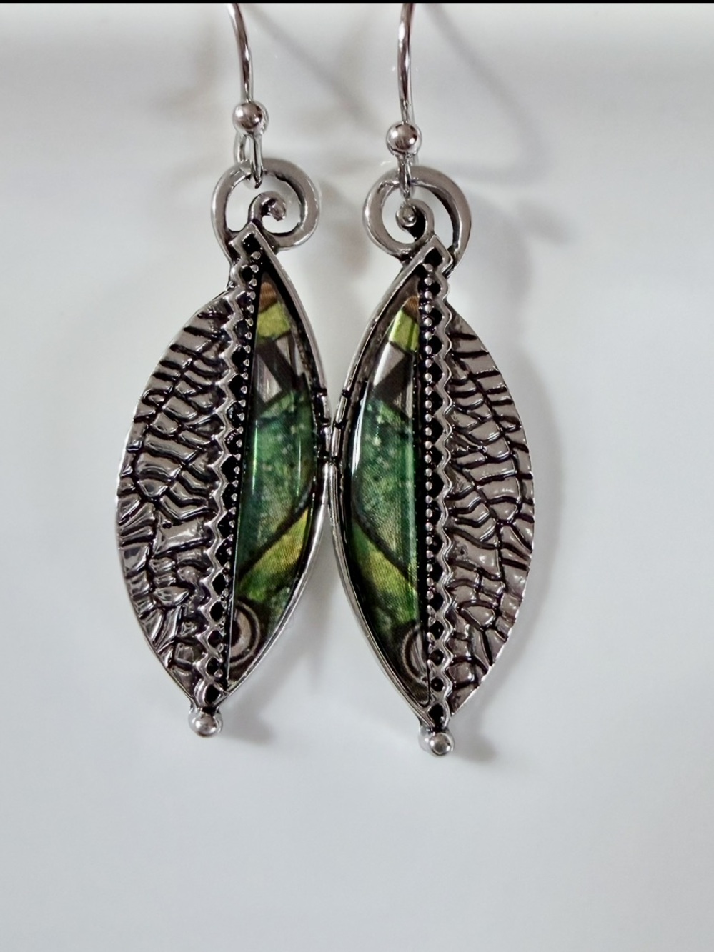 Silver-Tone Green Leaf Dangle Earrings - Women Jewelry